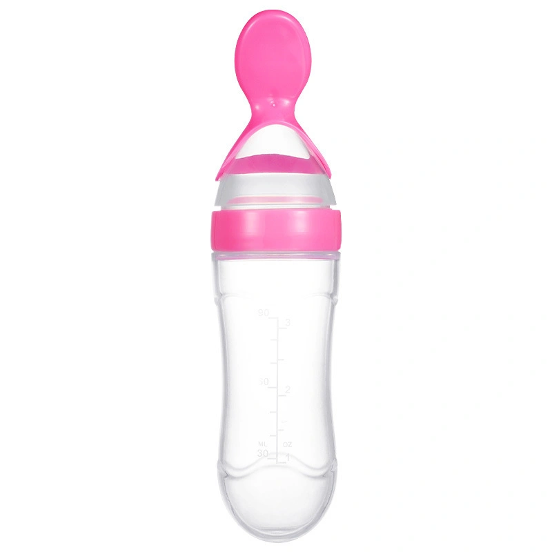 BPA Free Squeeze Feeding Bottle Paste Silicone Baby Feeding Bottle Feeder with Spoon